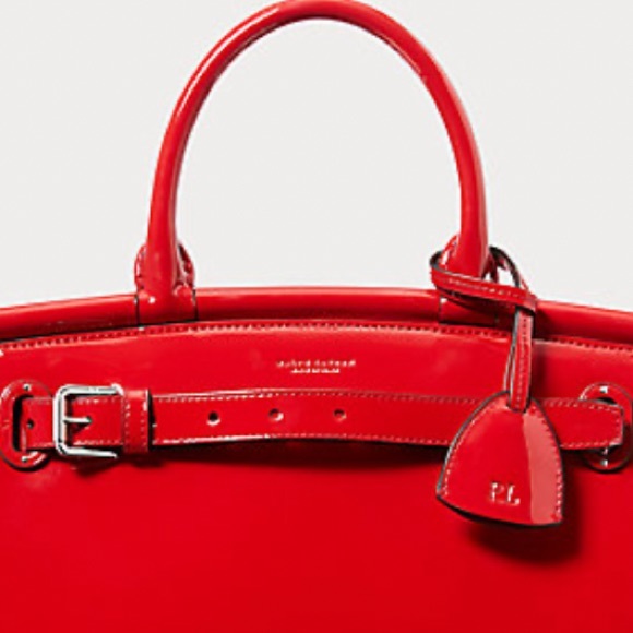 HOST PIC RALPH LAUREN COLLECTION RL 50 PATENT CALFSKIN TOP HANDLE IN RED - Picture 12 of 15